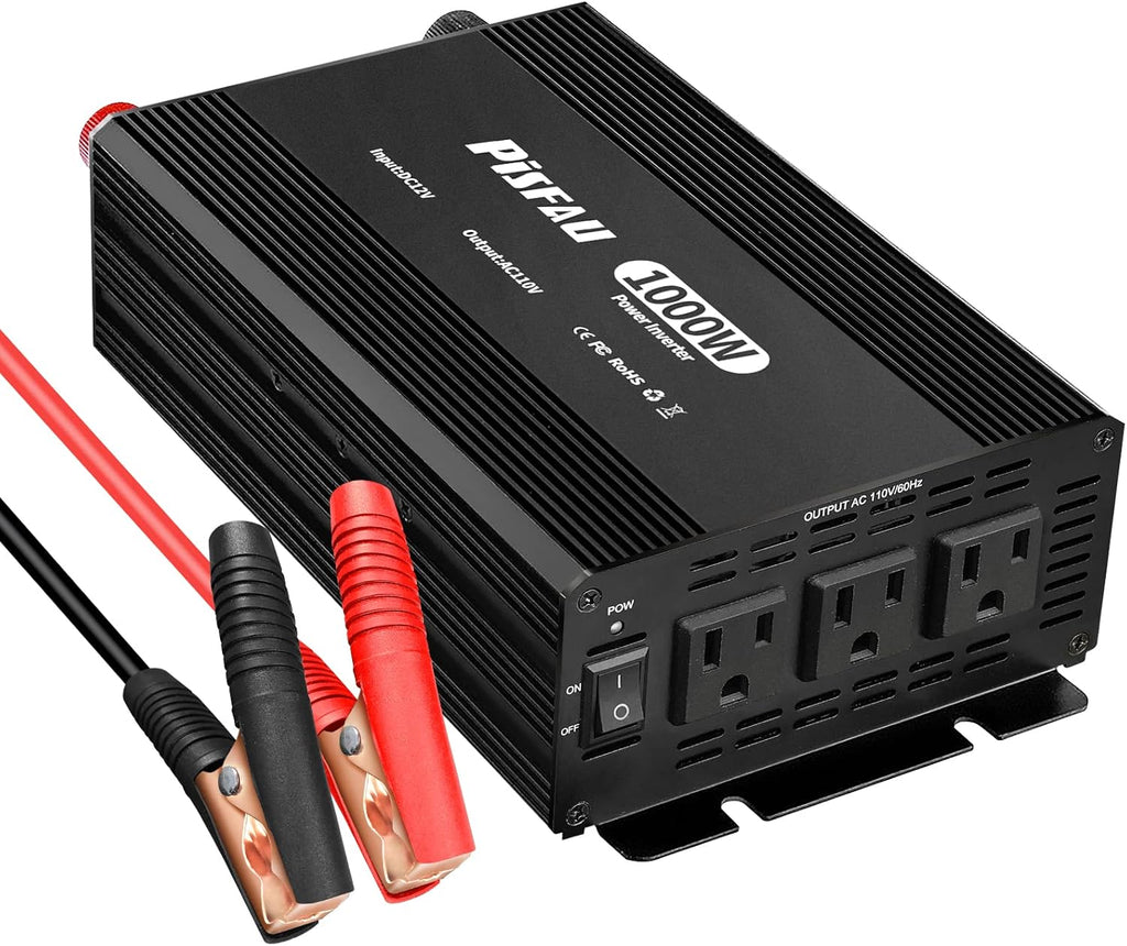 1000W Power Inverter 12V DC to 110V AC Converter with 3 AC Sockets S867233