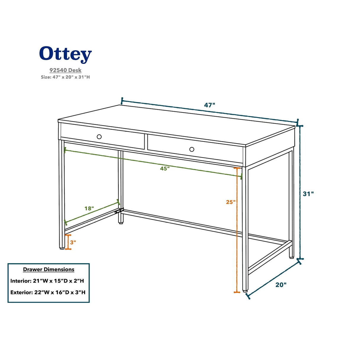 White High Gloss Desk with 2 Drawers Metal Frame N6866