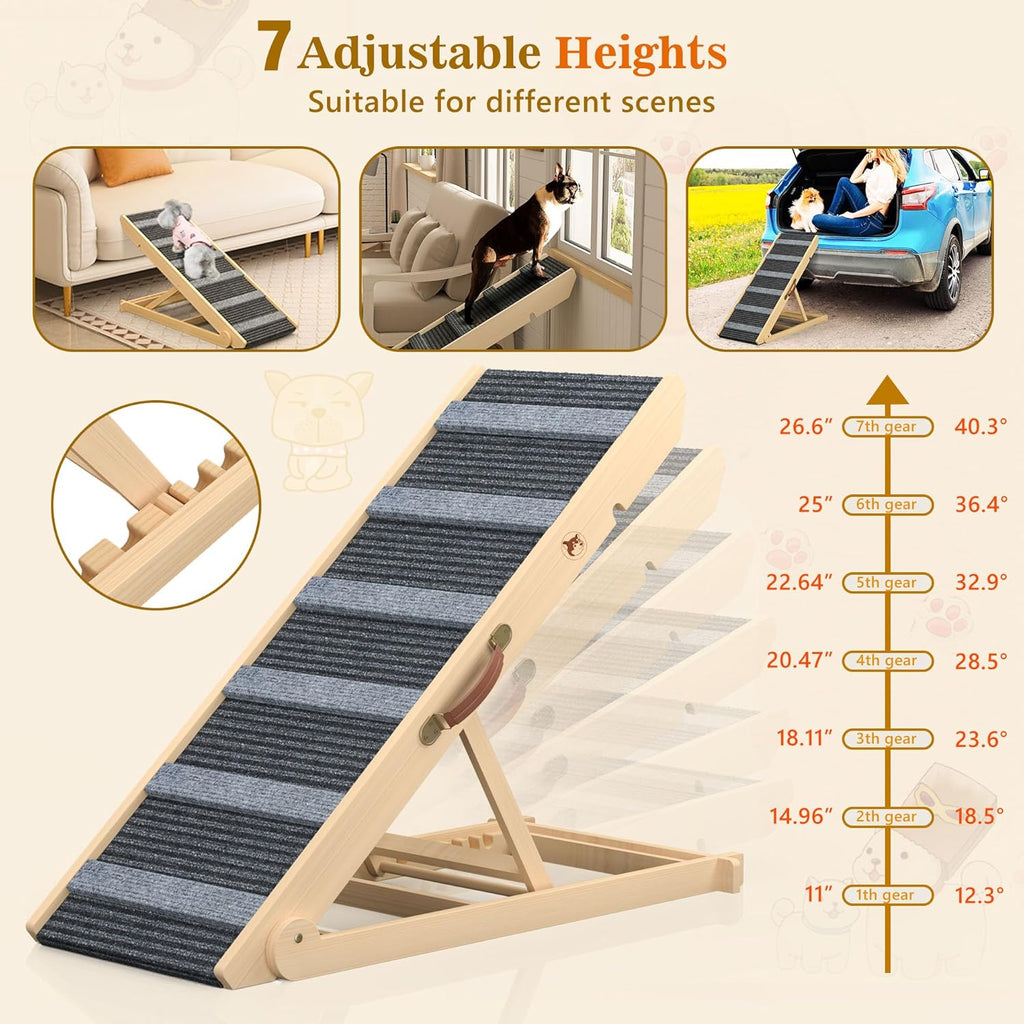 Portable Pet Ramp with 7 Adjustable Heights, Non-Slip, Hold up to 150 LBS P217