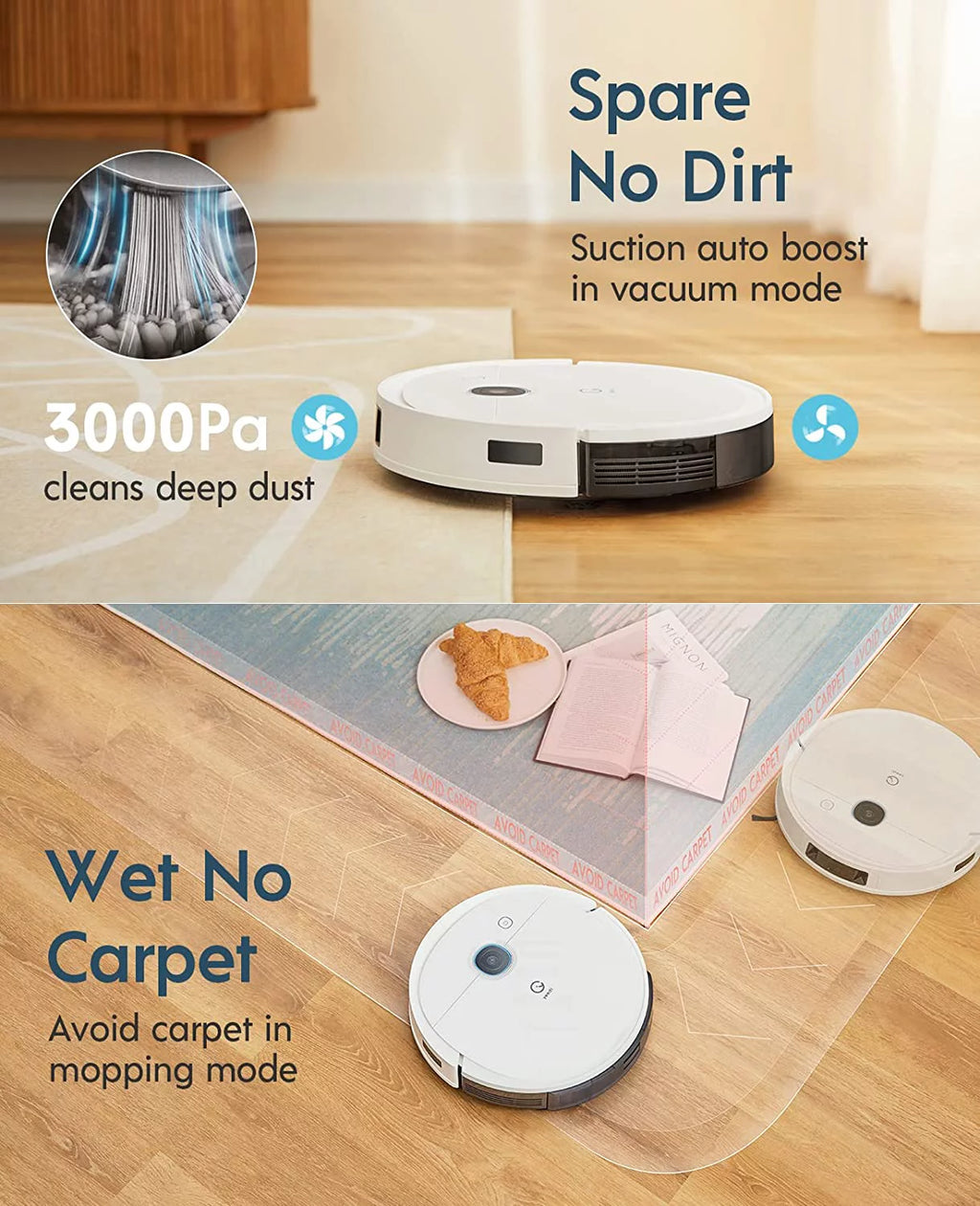 Ultra-Slim 3000Pa Suction Smart Visual Mapping Robot Vacuum Y8545
