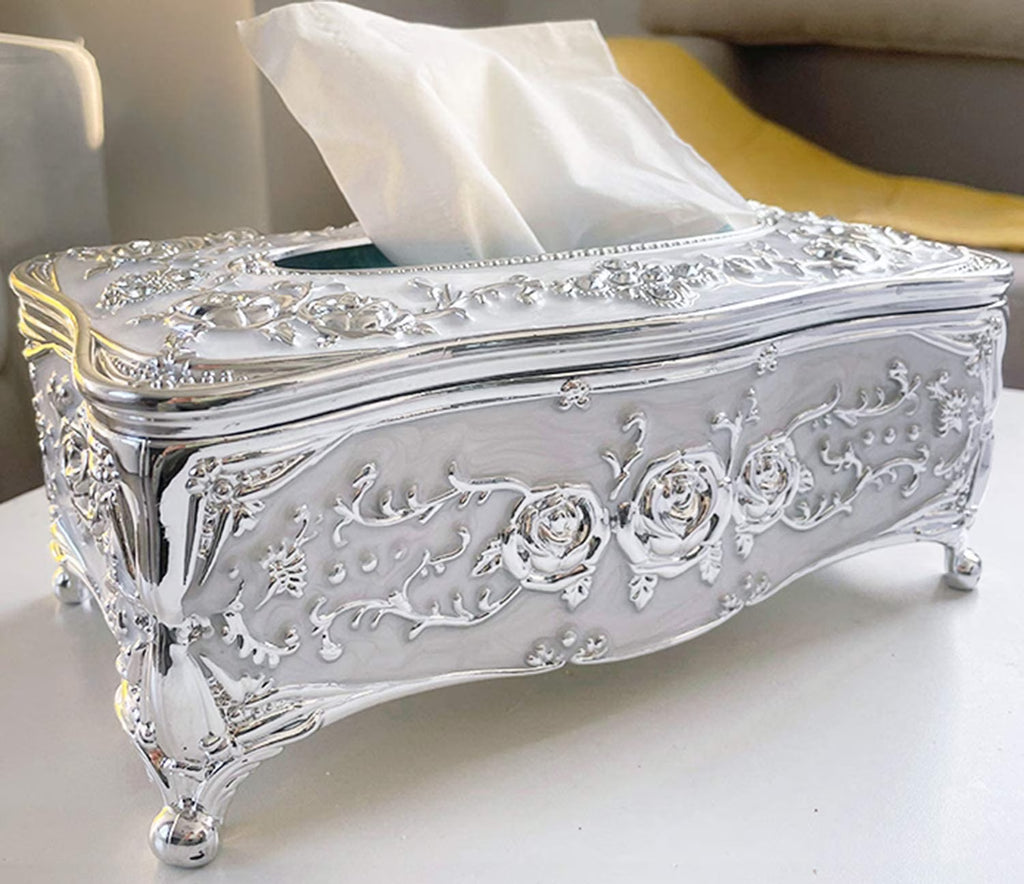 Silver Plastic Tissue Box Holder Cover Q9906