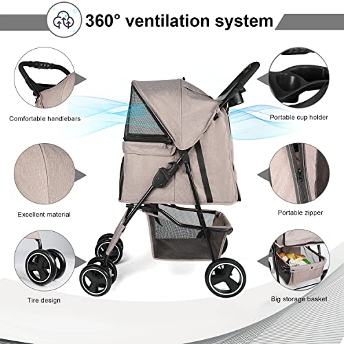 Navy Blue Four Wheels Pet Dog Stroller with Storage Basket Y60174
