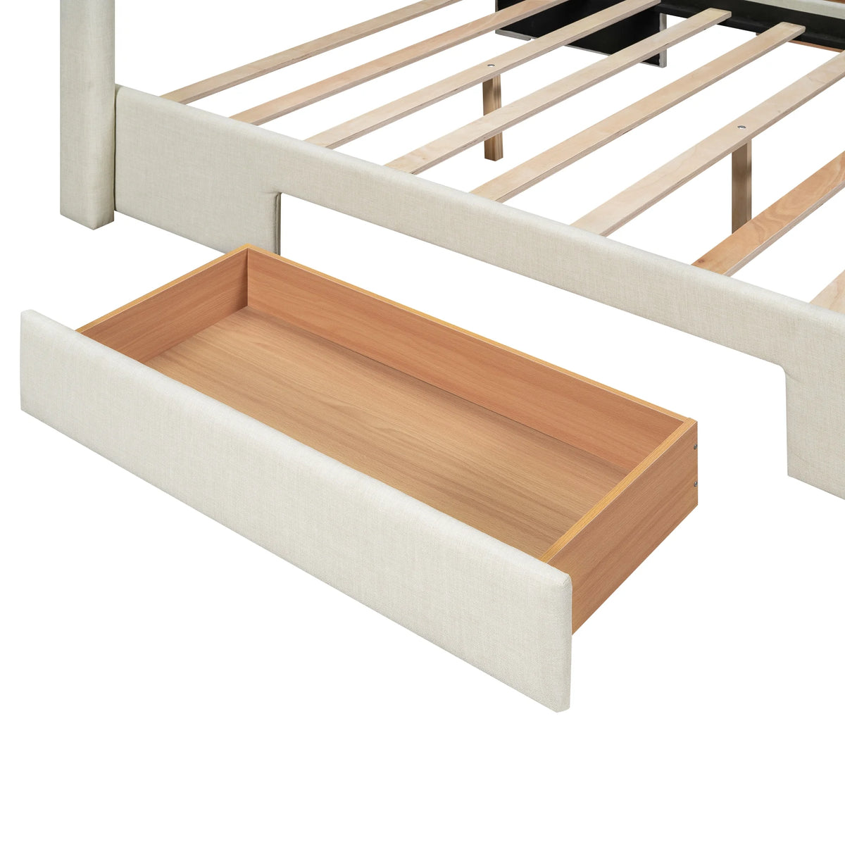 Beige Queen Size Upholstered Platform Bed with 3 Storage Drawers L881