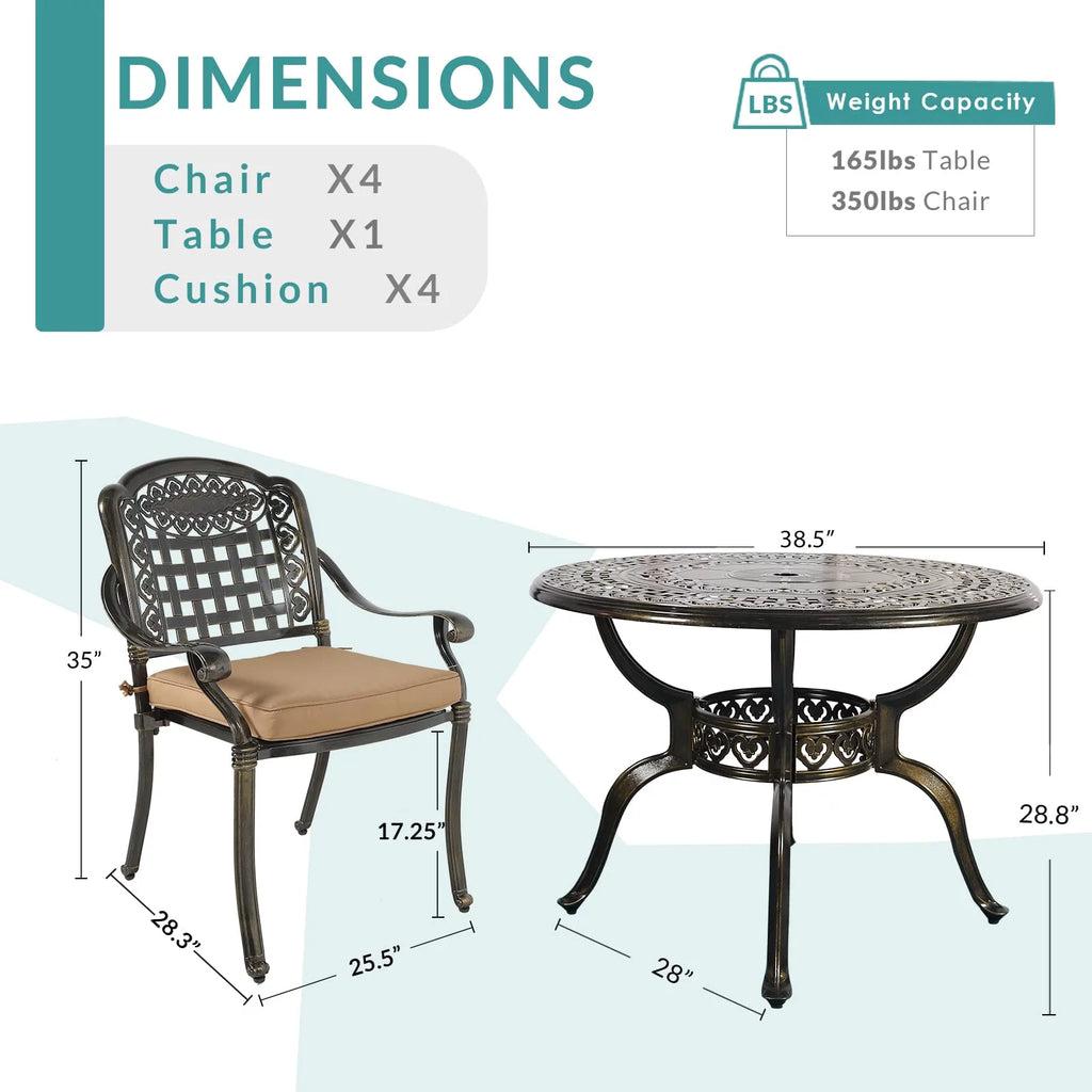 5 Piece All-Weather Cast Aluminum Patio Dining Set Z344522