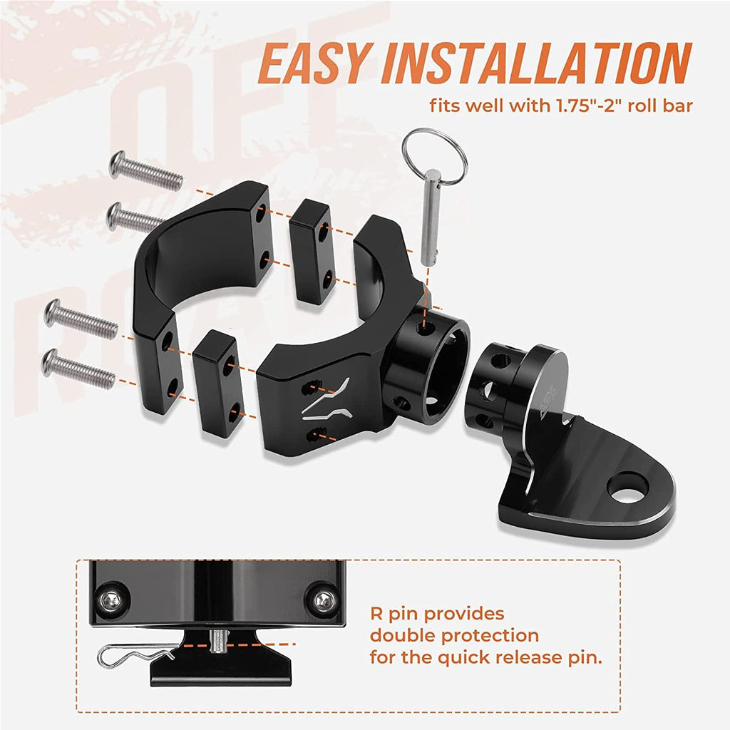 2PCS Aluminum Adjustable UTV Whip Mount for 1.75-2 Roll Bar R7627