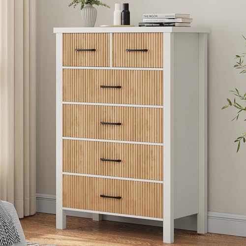 White 6 Drawer Fluted Wood Dresser P180466