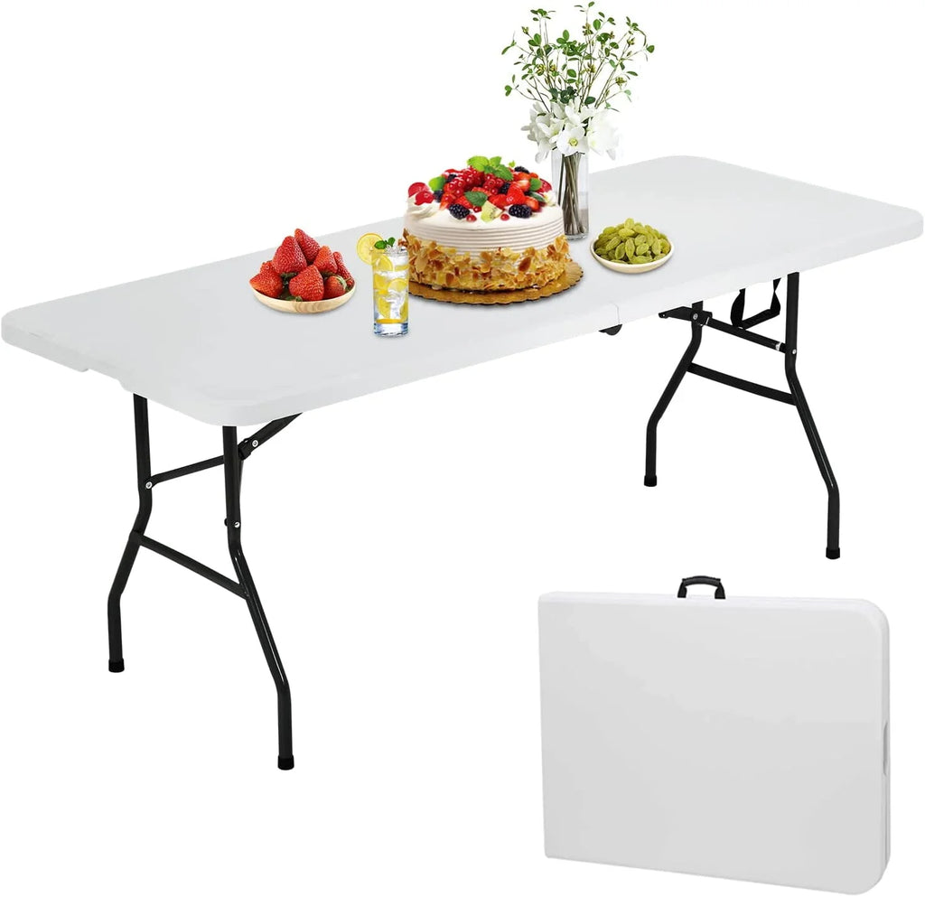 6ft Folding Plastic Table with Carrying Handle Y443602