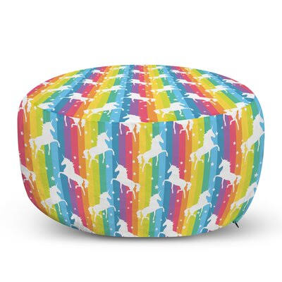 White/Blue/Yellow Round Pouf Ottoman I503110