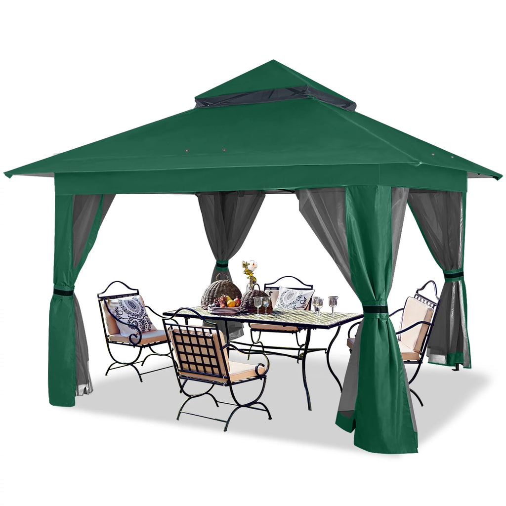 13'x13' Brown Pop up Gazebo Canopy Shelter with Mosquito Netting F520878
