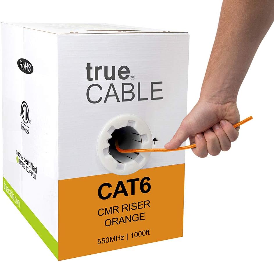 Cat6 Riser 1000ft Black 23AWG 4 Pair Solid Bare Copper Bulk Ethernet Cable I480204