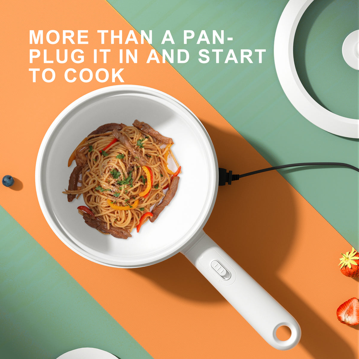 Non-Stick Electric Hot Pot with Strainer, 2.64 Quart, White W68485