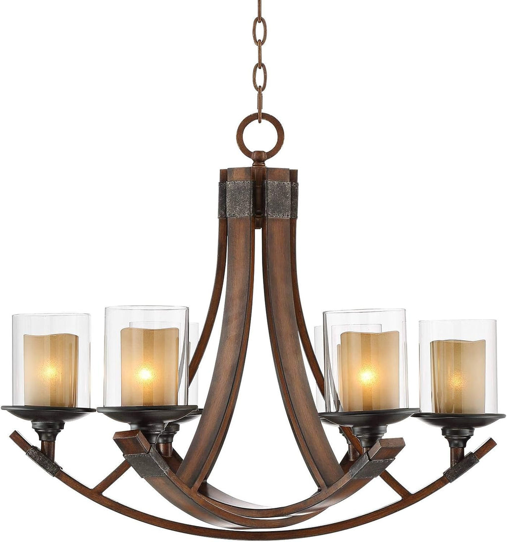 Mahogany Wood Chandelier 6-Light Fixture F396174