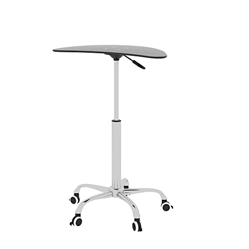 Black Tempered Glass Side Table with 5 Lockable Wheels A399