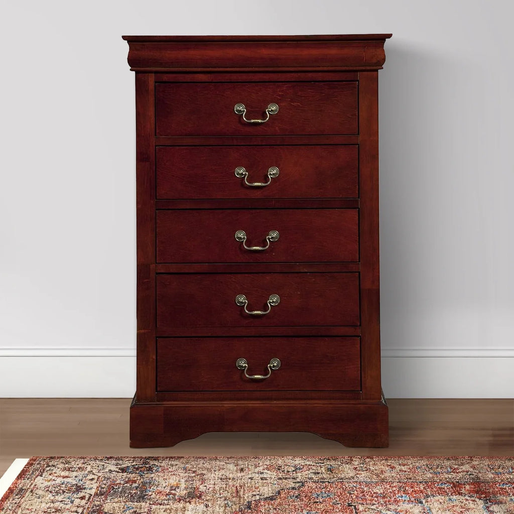 48 Inch Tall 5 Drawer Brown Wood Dresser X8849
