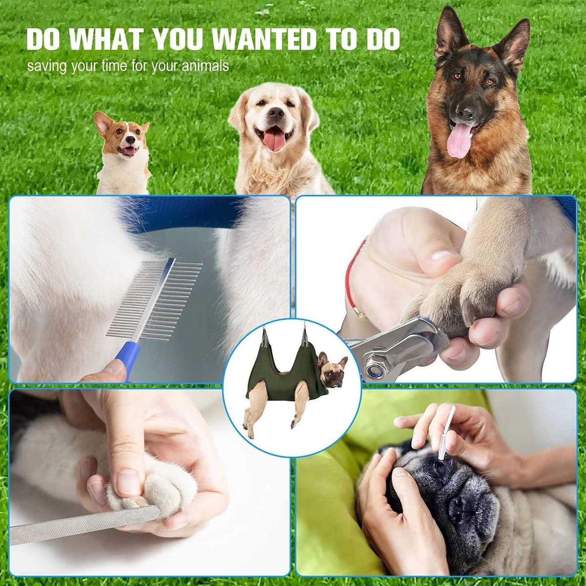 10 in 1 Pet Grooming Hammock Harness with Nail Clippers W463