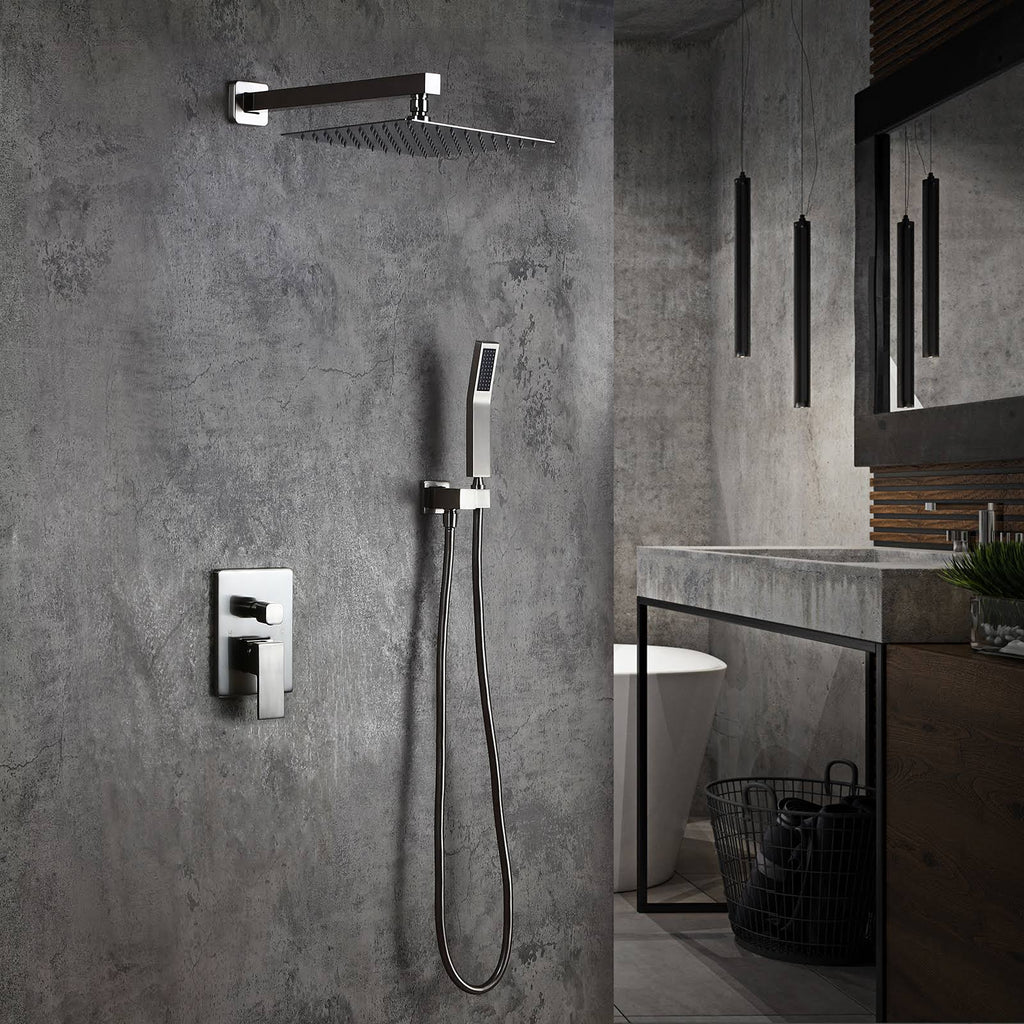 Wall Mounted Rainfall Shower Head Handheld Spray Square Shower Set O129