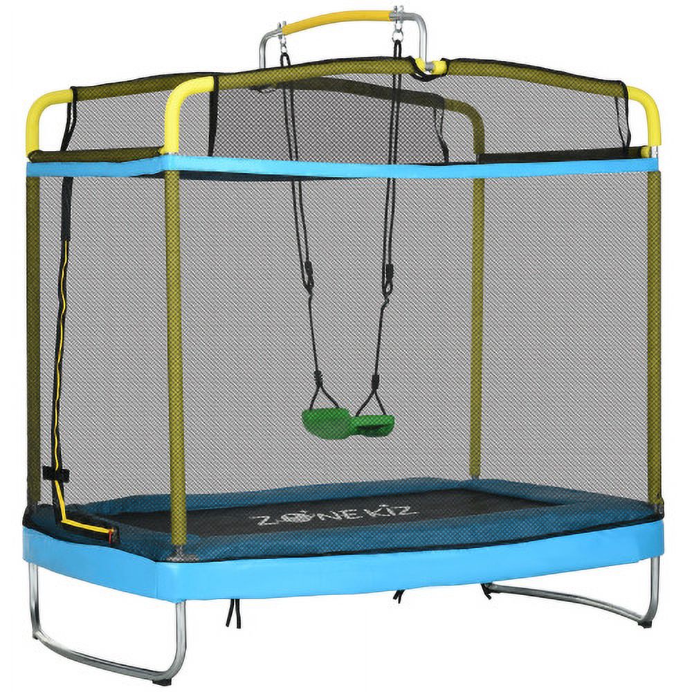 3-in-1 Kids Trampoline with Enclosure, Swing, Gymnastics Bar, Light Blue S9398