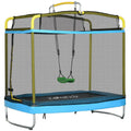3-in-1 Kids Trampoline with Enclosure, Swing, Gymnastics Bar, Light Blue S9398