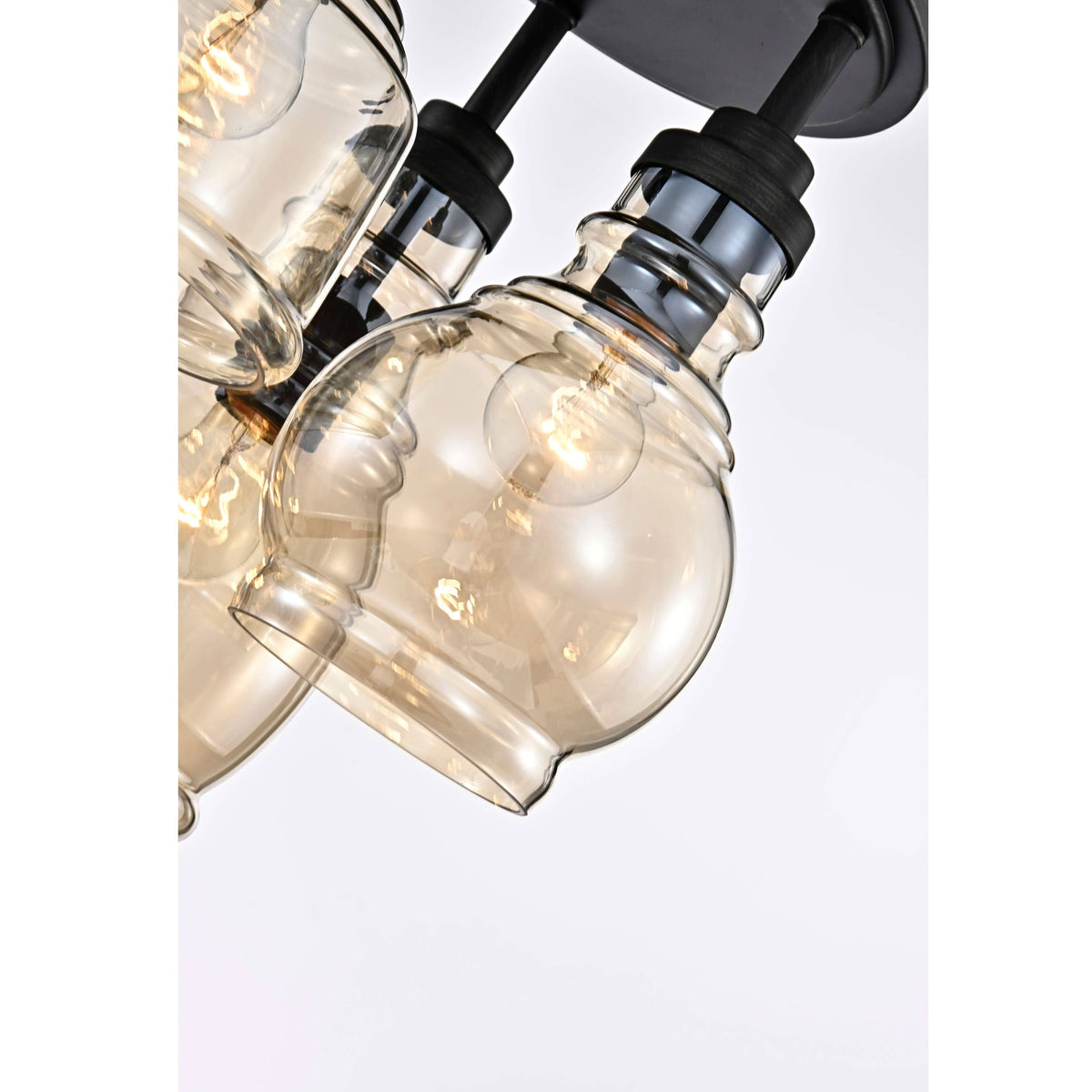 Antique Black 3-Light Flush Mount with Cognac Glass Shade T556033