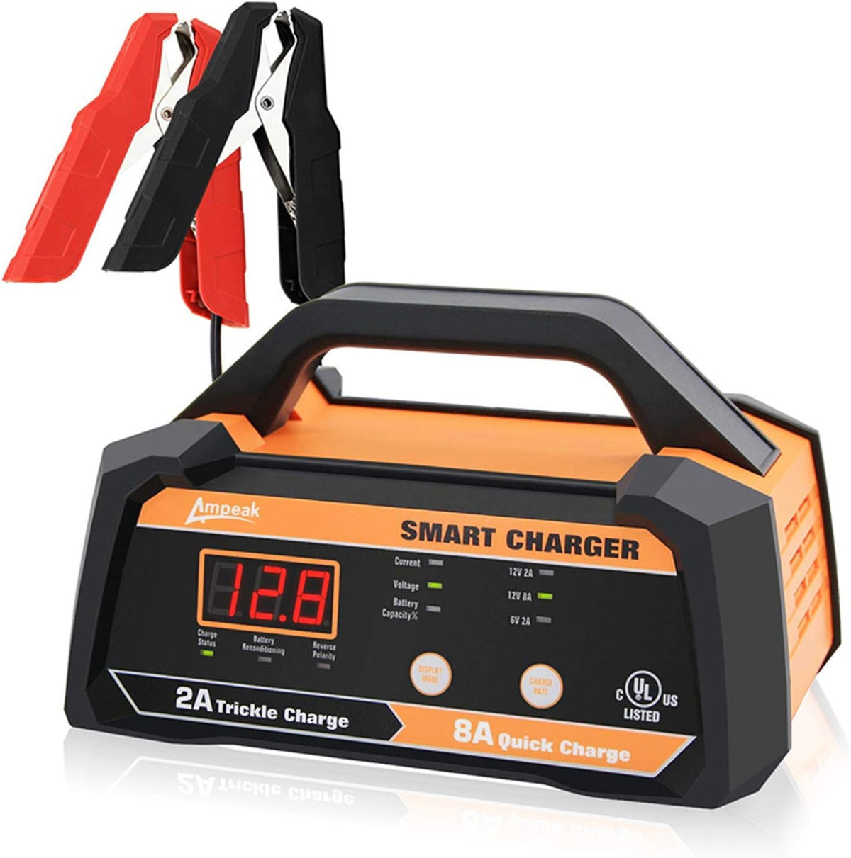 6V 12V Smart Car Battery Charger and Maintainer 2A 8A with Cable Clamps J75760