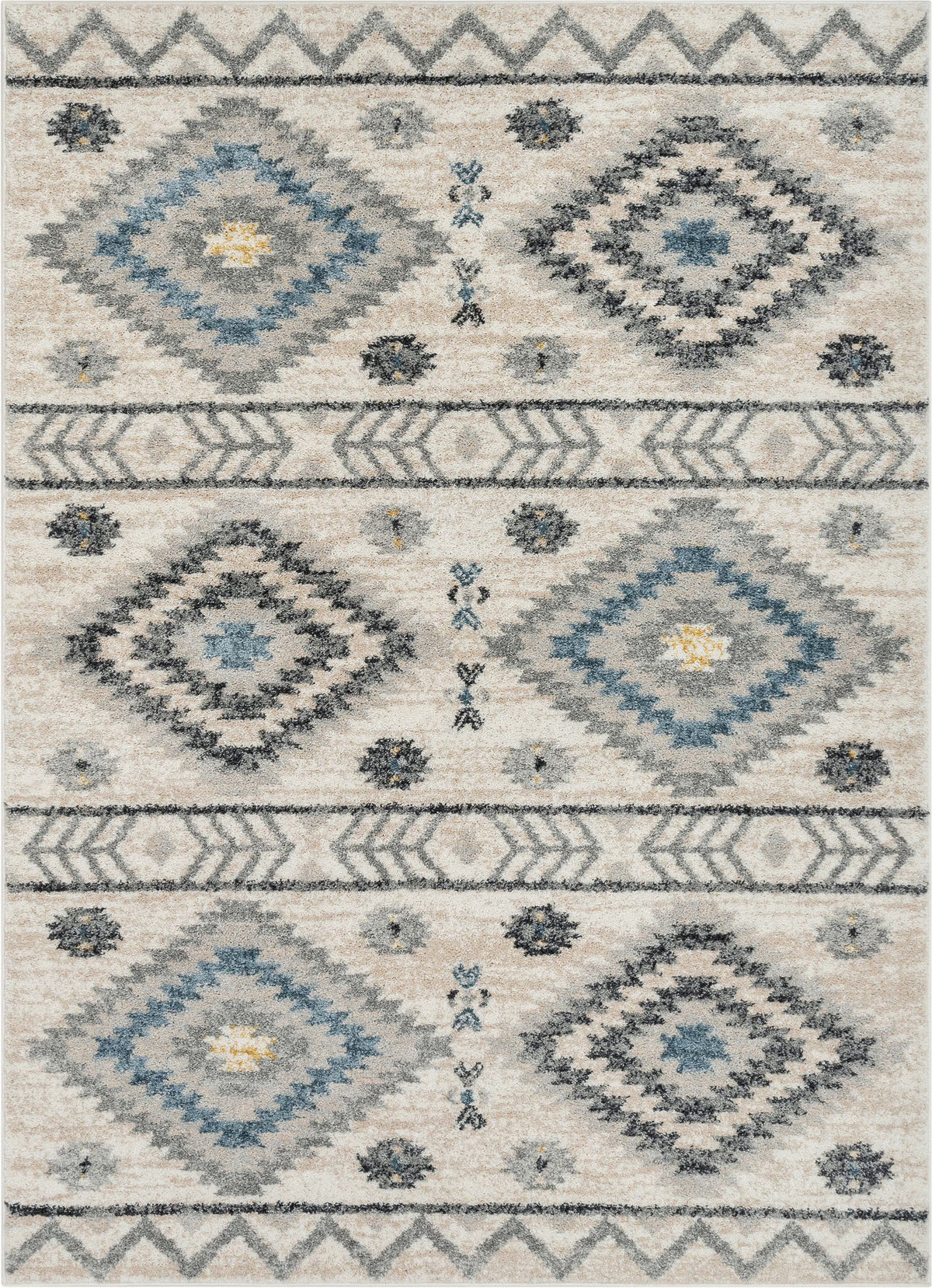 Blue Tribal Geometric Distressed Area Rug I5232