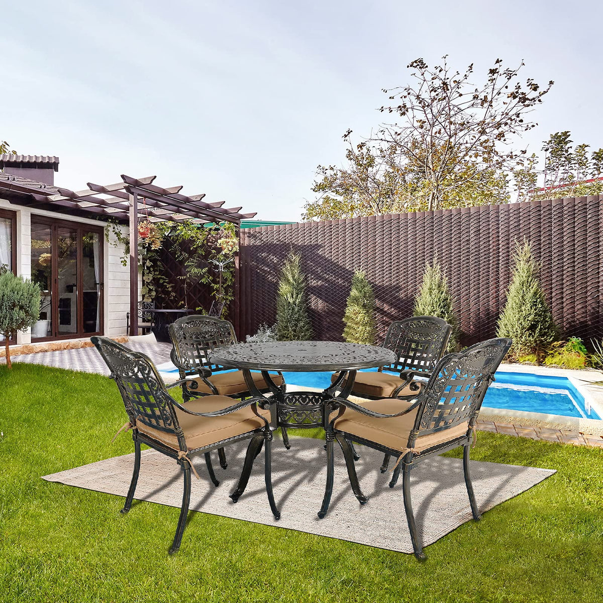 5 Piece All-Weather Cast Aluminum Patio Dining Set Z344522