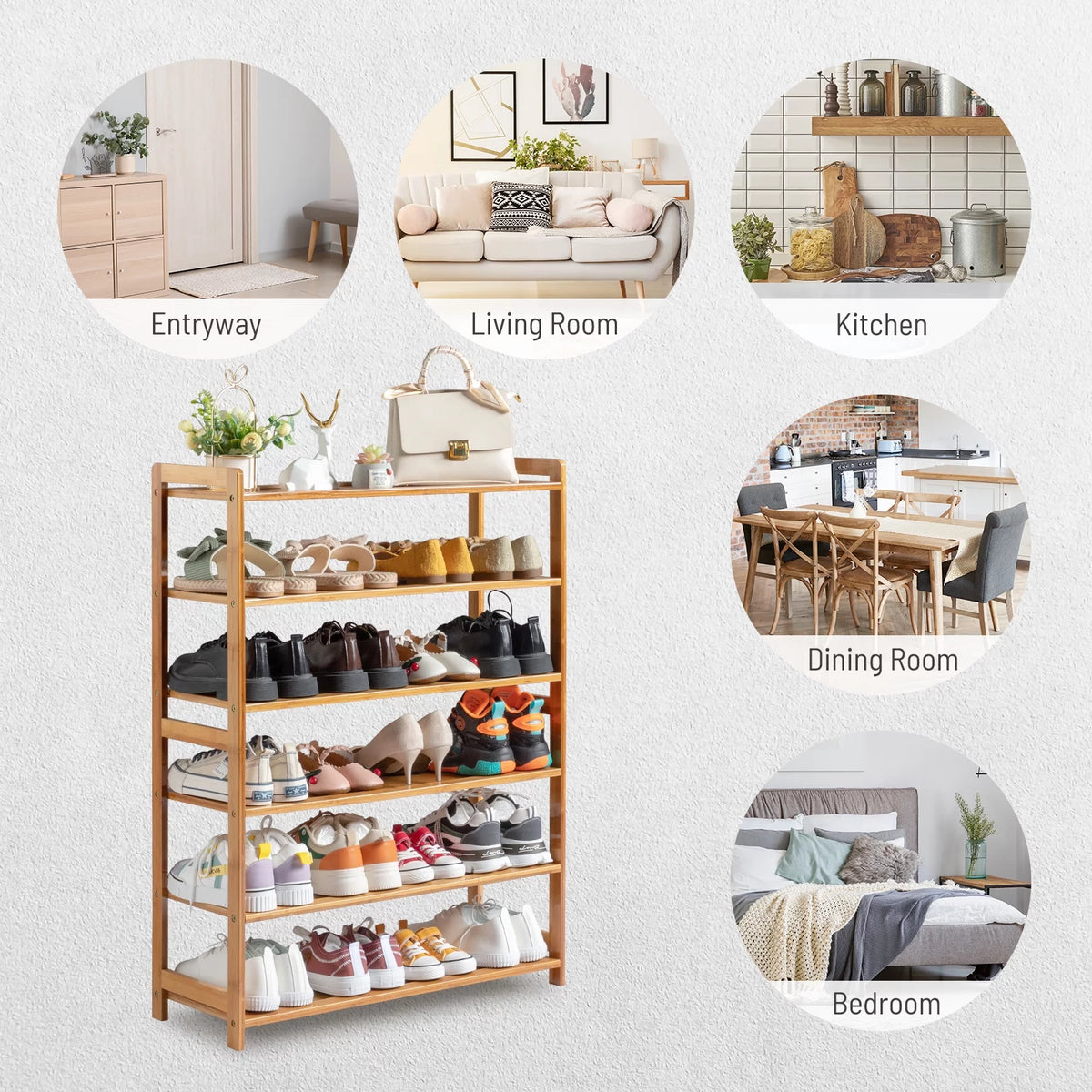 6 Tiers Bamboo Shoe Storage Rack, 18-24 Pairs, Wood Color Z219