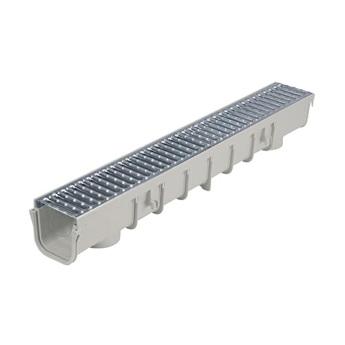 5-Inch Pro Channel Drain Kit with Metal Grate, Gray H6945