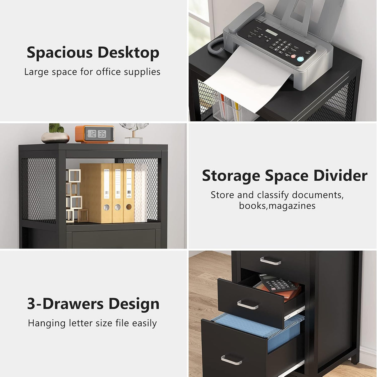 3 Drawer Letter Size File Cabinet with Wire Storage Shelves H28642