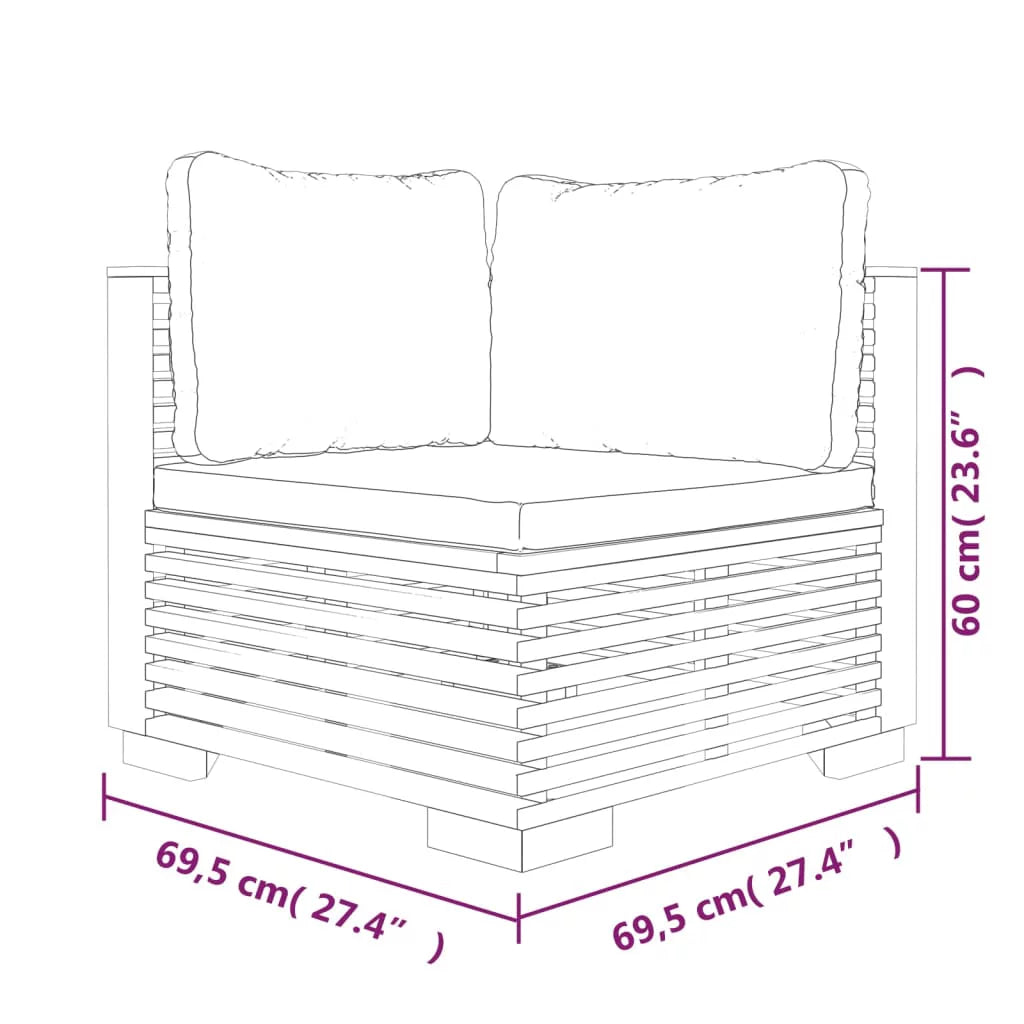 Solid Wood Teak Patio Corner Sofas with Cushions 2 pcs C674