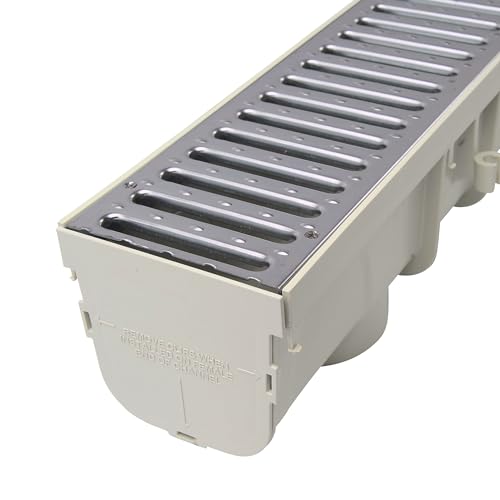 5-Inch Pro Channel Drain Kit with Metal Grate, Gray H6945