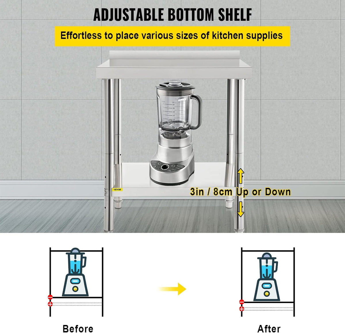 Stainless Steel Prep Table with Backsplash and Adjustable Undershelf V7151
