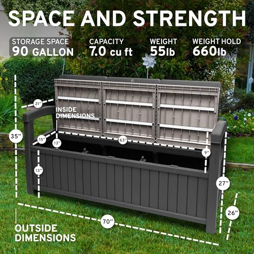 3 Seat 90 Gallon Weatherproof Resin Storage Bench T58089