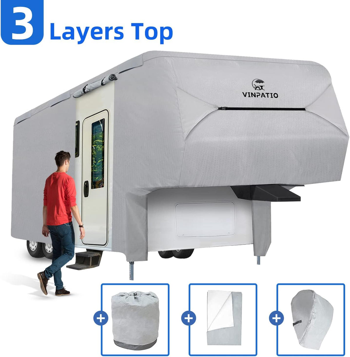 Gray 3 Layers Waterproof Breathable 5th Wheel Cover E45491