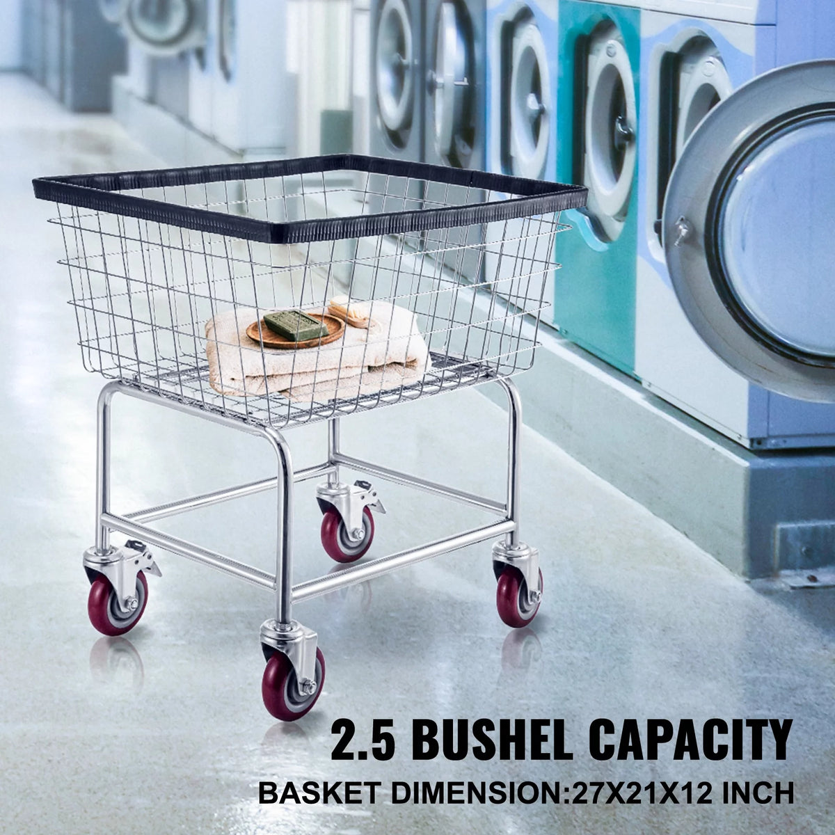 Wire Laundry Cart 2.2 Bushel Heavy Duty with Wheels I287493