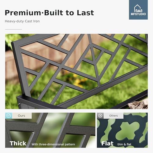43.7 Inches Outdoor Garden Bench with Geometric Pattern Backrest, Black U5554