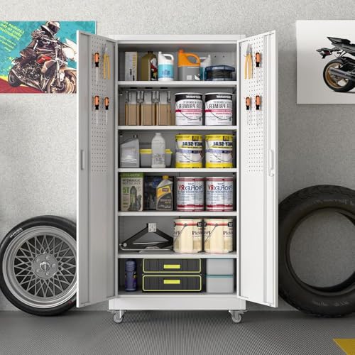 Black Metal Garage Storage Cabinet with Wheels F95409