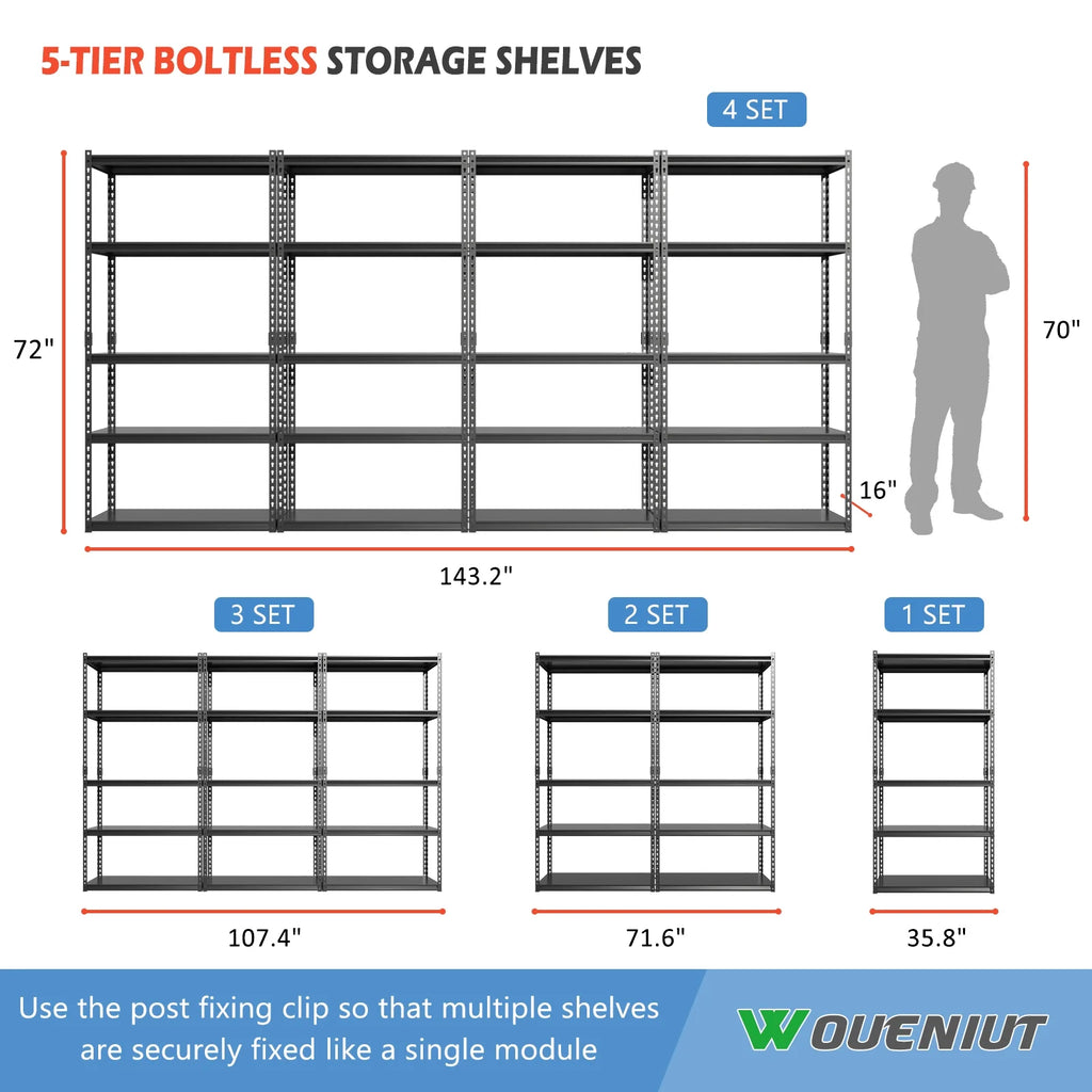 5 Tier Adjustable Heavy Duty Metal Storage Shelves S547714