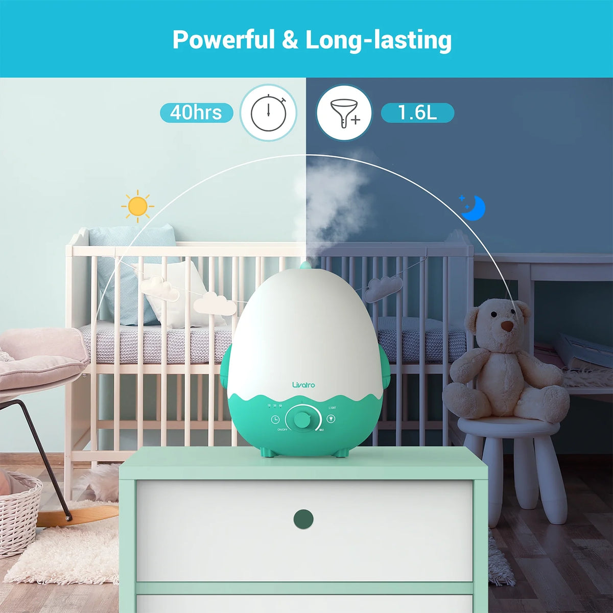 Cool Mist Humidifier with Diffuser, Night Light, Timer U4446