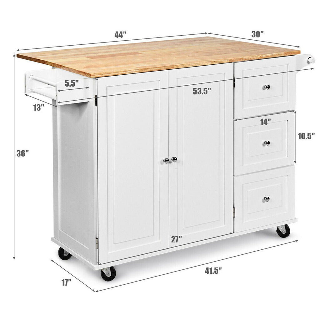 White Drop-Leaf Kitchen Island Trolley Cart Wood Storage Cabinet K921