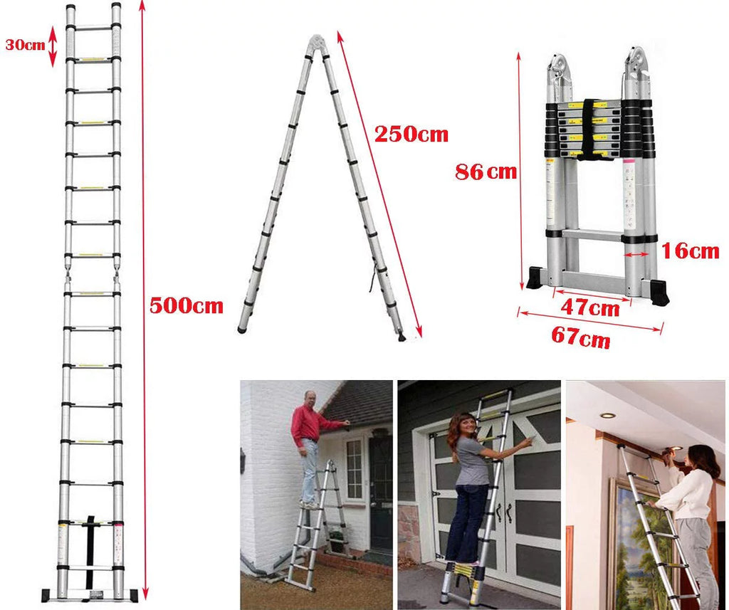 16.5FT Aluminum Telescoping Extension Ladder 330lbs Q55981