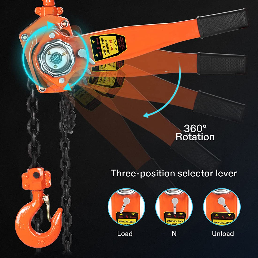 3/4 Ton Capacity 5 Feet Lever Chain Hoist with 2 Hooks I911196