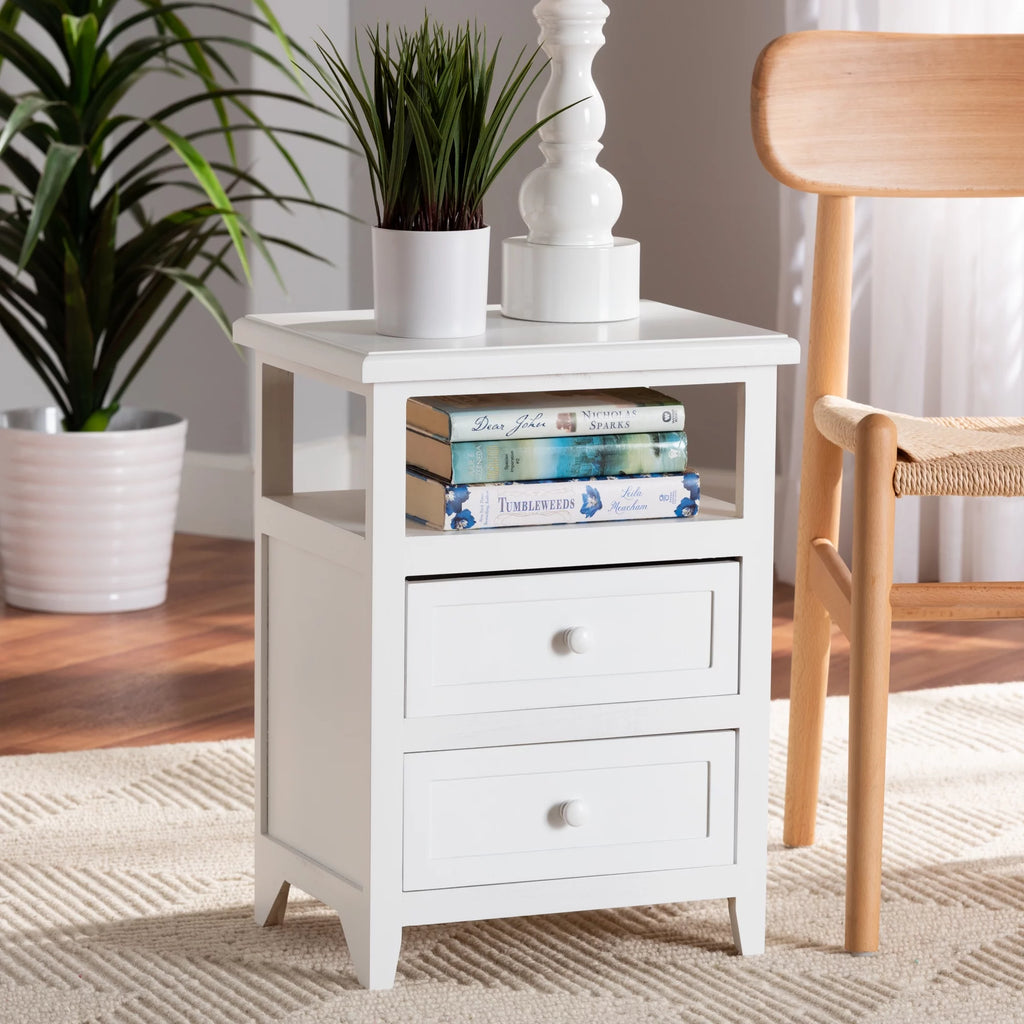 White 2-Drawer Wood Nightstand N912