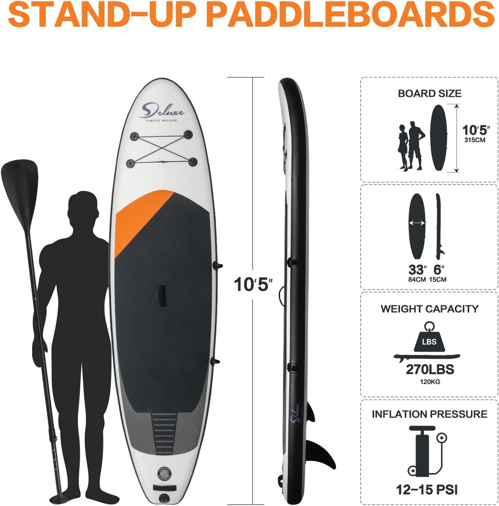 Black Inflatable Stand Up Paddle Board with Backpack D507
