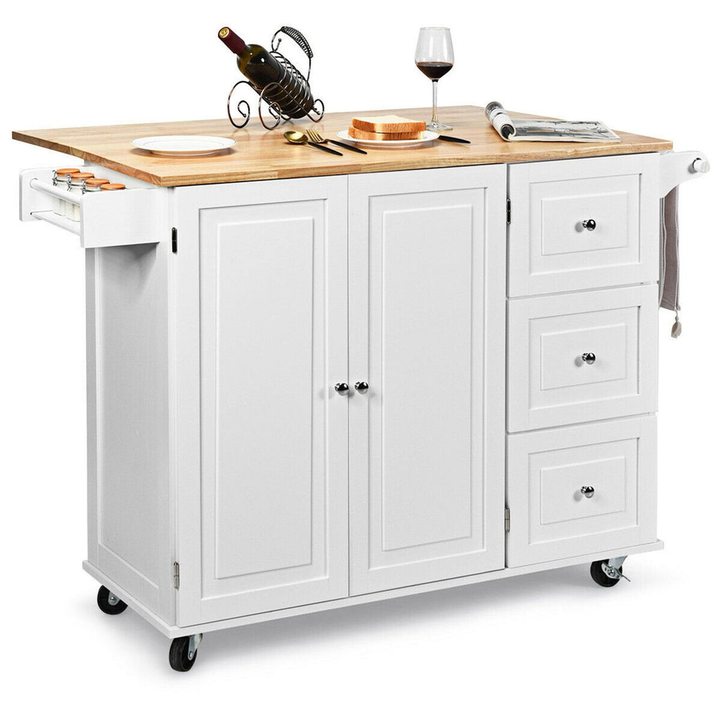 White Drop-Leaf Kitchen Island Trolley Cart Wood Storage Cabinet K921