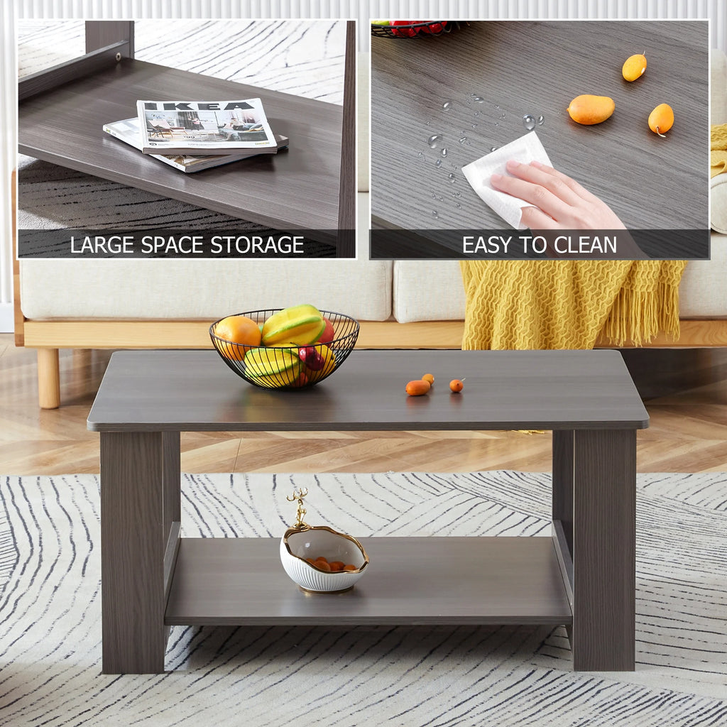 Gray Wood Grain Double Layered Rectangular Coffee Table E51479