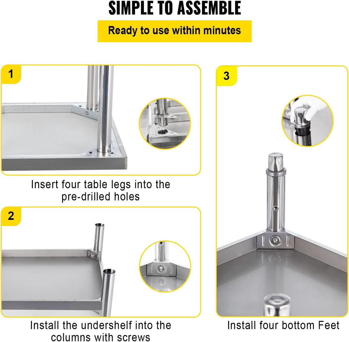 Stainless Steel Prep Table with Backsplash and Adjustable Undershelf V7151