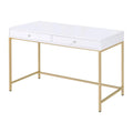 White High Gloss Desk with 2 Drawers Metal Frame N6866