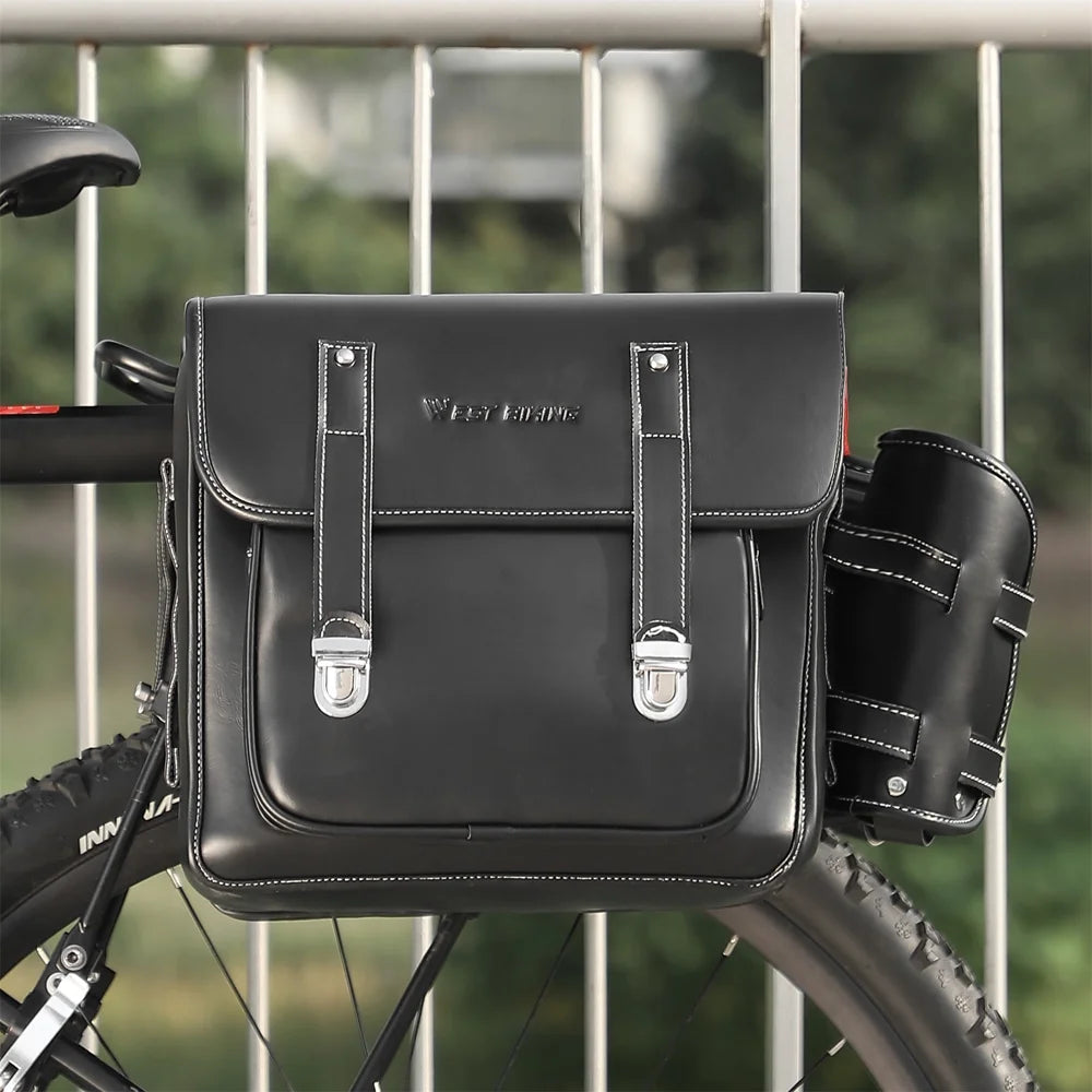 Retro Leather Bike Rear Bag with Side Bag Y2441