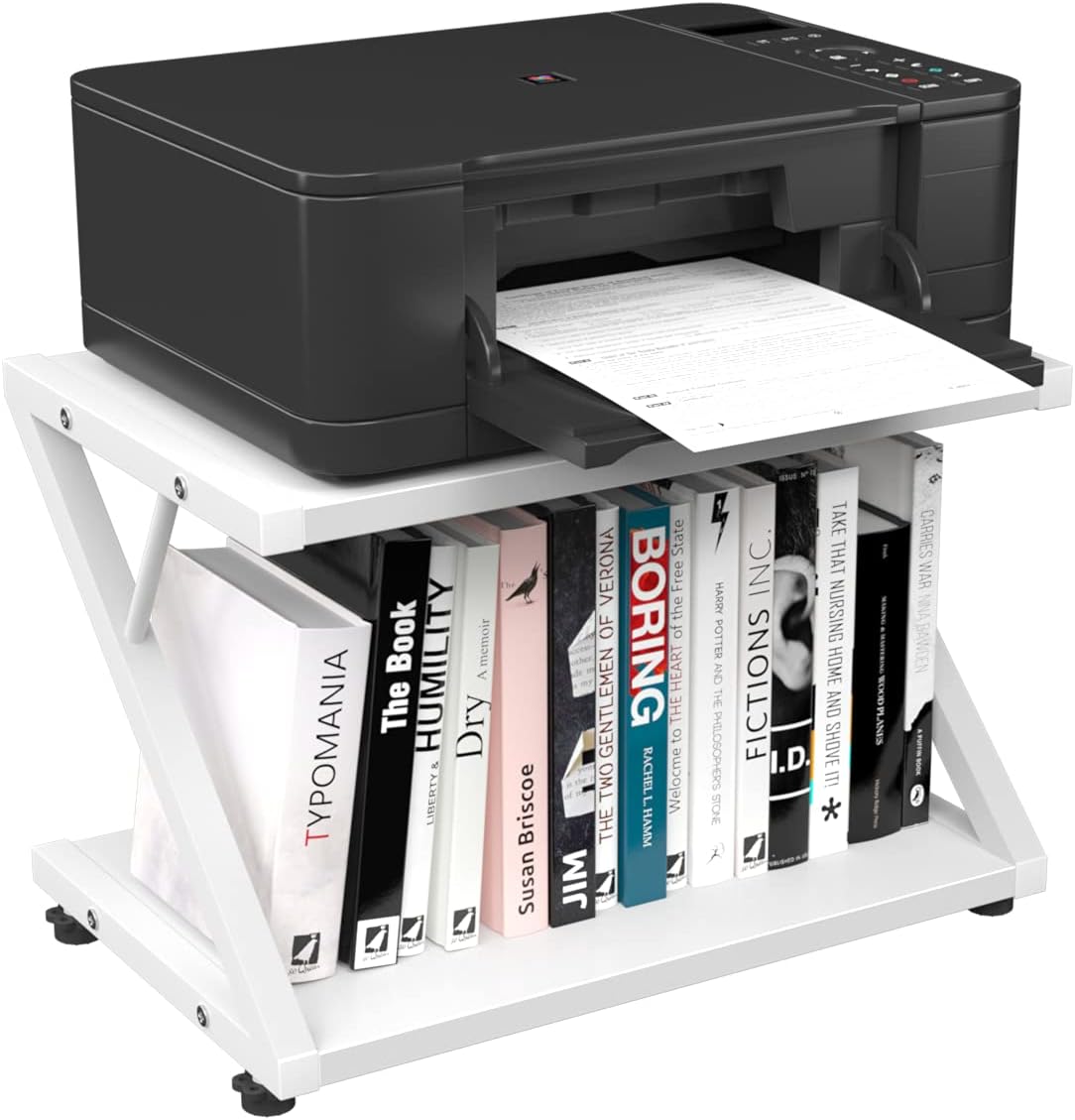 White 2 Tier Wood Printer Stand with Metal Frame G69969